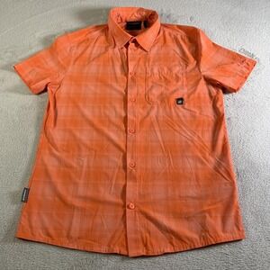 Mammut Shirt Mens Medium Orange Plaid Short Sleeve Button Up Trail Stretch